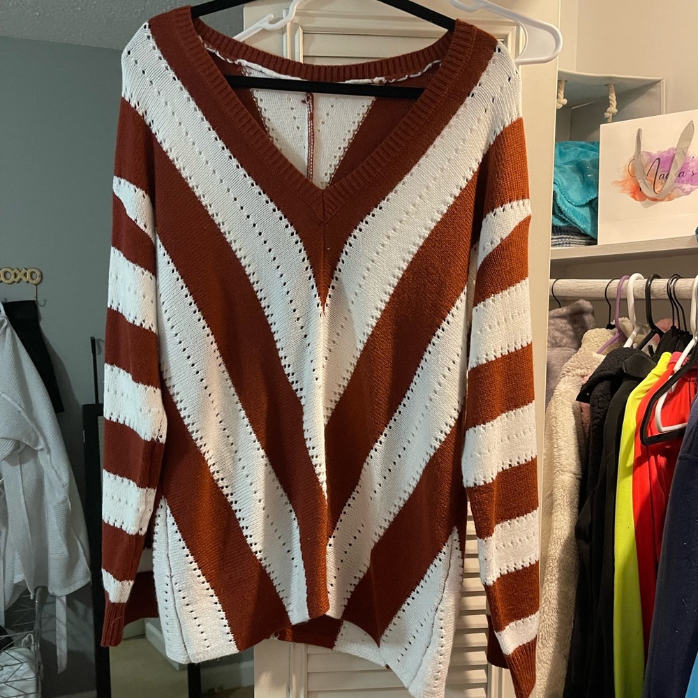 striped v-neck sweater